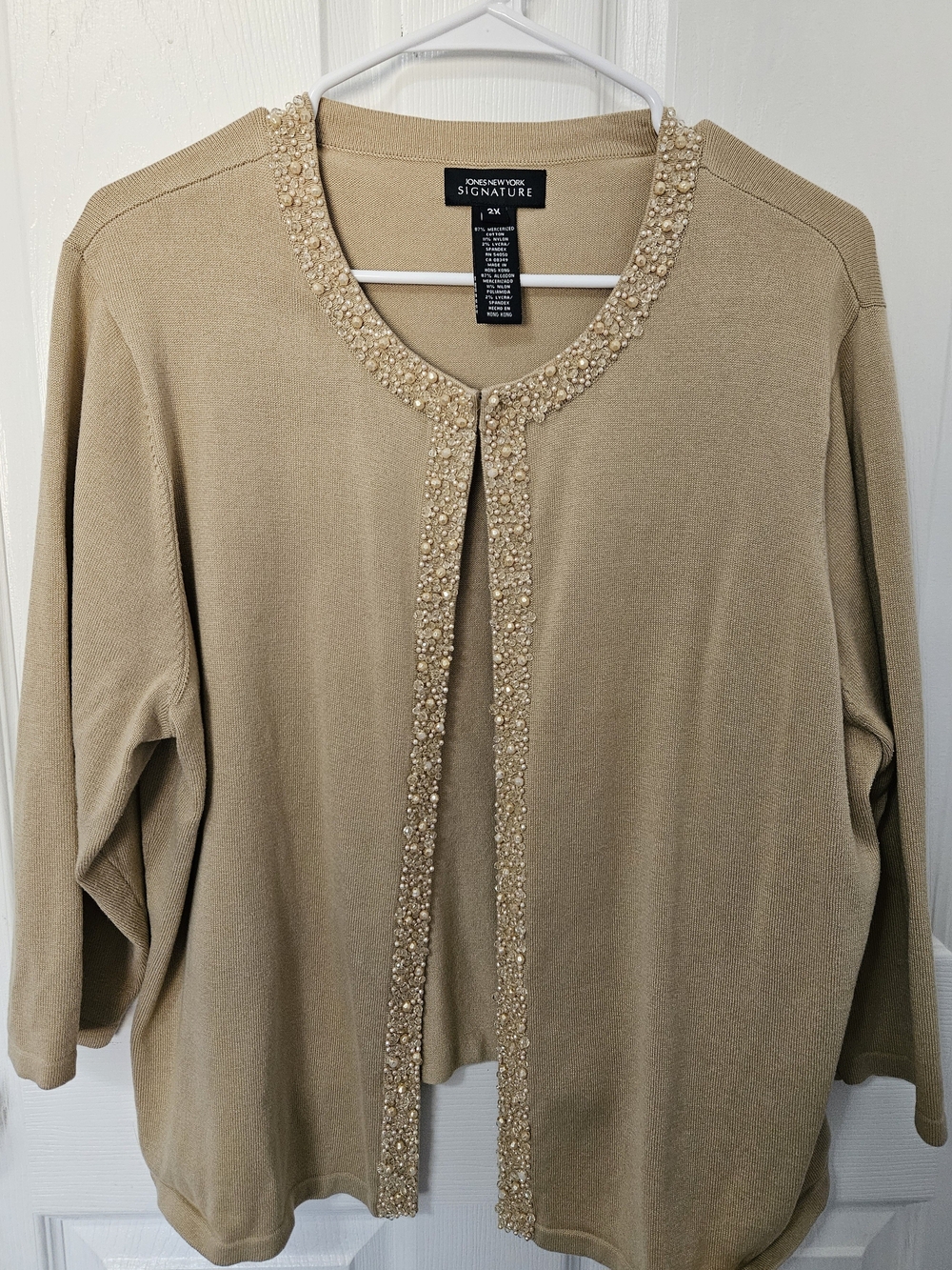 Jones New York Signature Beige Beaded Cardigan
